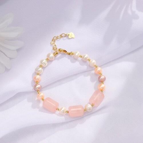 Gold Winding Pink Crystal Bucket Freshwater Pearl Bracelet Lucky Transfer and In Love Diy Multi-treasure Jewelry for women