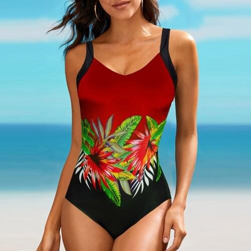 Women Sexy One Piece Swimsuit Bikini Push Up Closed Print Large Size Swimwear Thong One Piece Pool Beach Wear Beach Bathing Suit