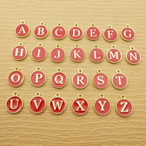 10pcs 11x14mm red enamel A-Z letter charm for jewelry making cute earring pendant bracelet necklace charms enamel double side