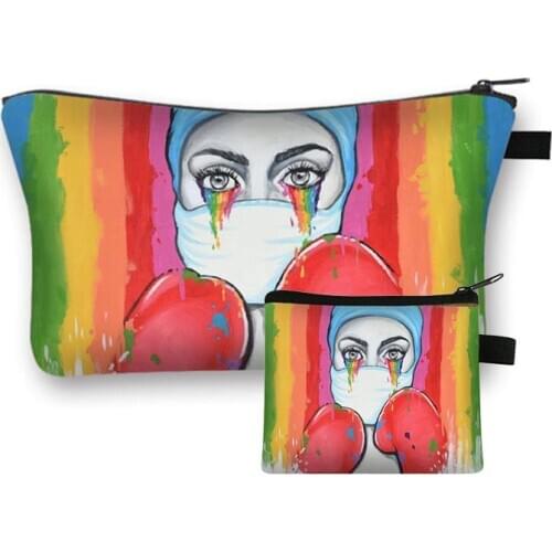 2PCS Nurse Electrocardiogram Printing Lady Cosmetic Bag Pills Nurse Girl Storage Bag Fashion Cosmetic Case Cute Tooth Coin Bag