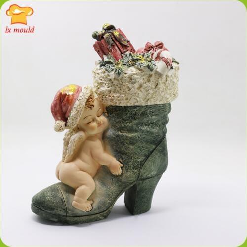 Christmas gift angel silicone mold 3D boots doll diy cake chocolate mold handmade candle aroma plaster mold