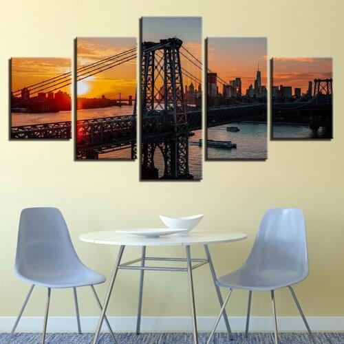 5D Diamond Painting 5 pieces of williamsburg bridge paintings sunrise skyline landscape Full Diamond Embroidery Mosaic Art WW273
