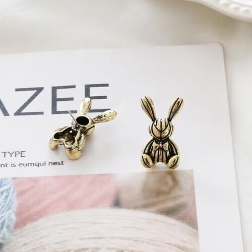 6pcs Teddy bear rabbit girlish style ancient Animal Stud Earrings For Women Cute diy handmade earrings material alloy accessorie