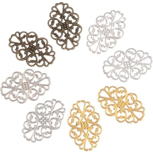 Free shipping 50Pcs Filigree Flower Wraps Connectors Metal Crafts Decoration DIY Findings Connectors 32x20mm