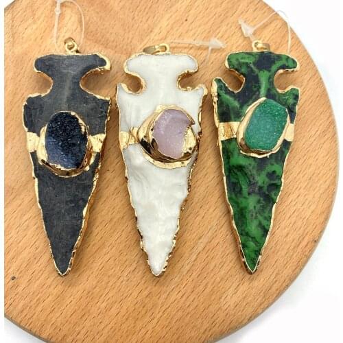 1pc Fashion Resin Pendants Natural Crystal Beads with Resin Anchor Shape Electroplating DIY for Making Necklace 8 Colors 30x73mm