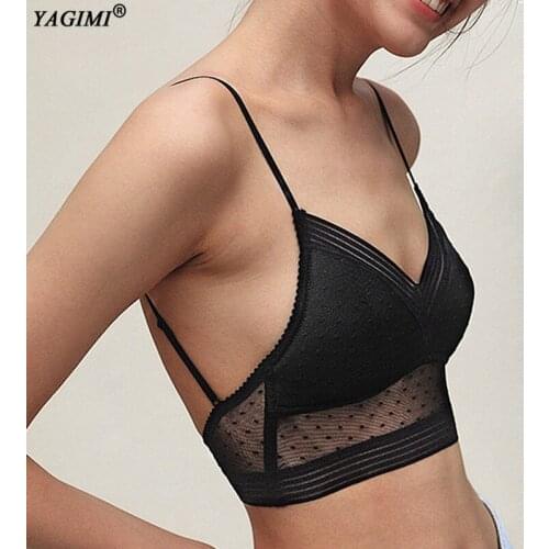 YAGIMI Bra Top New Style 2020 Dot Mesh Thin Bra Sexy Bralette Low Back Lace Bra Underwear Women White Lingerie Sexy Femme Bra
