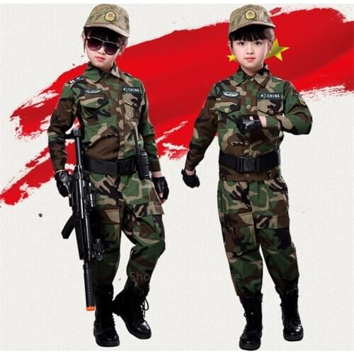 2020 Kids Camouflage Army Soldier Cosplay Costumes Special Tactical WW2 Military Uniform Boy Girls Combat Jacket Pants Halloween