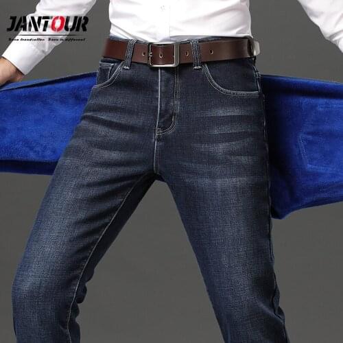 Fleece/Regula) Men Warm Jeans mens High Quality Famous Brand Autumn Winter Jeans Thicken Fleece Male Jeans Long Trouser 42 44