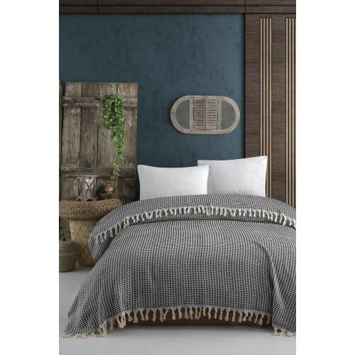 Frecoliva Home Pique Collection, 100% Cotton Ultra Soft Luxurious Double Throw Emerald Bed And Sofa Cover Anthracite 200x230