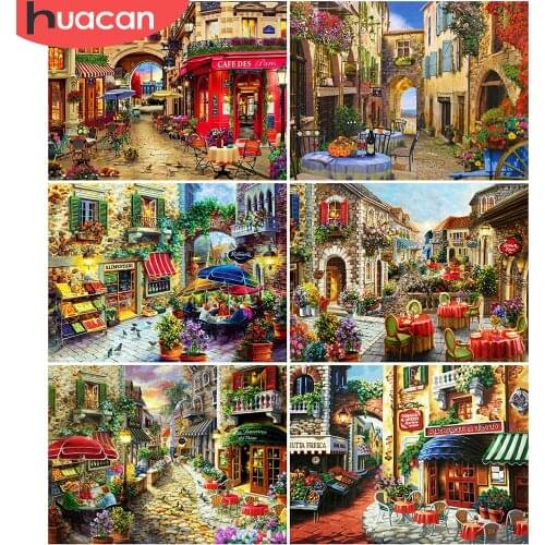 HUACAN 5D DIY Diamond Painting Town Mosaic Diamond Cross Stitch Street Full Square Rhinestone Of Picture Hosue Home Decoration