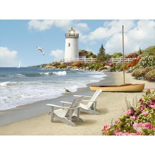 JMINE Div 5D sea beach lighthouse flower ship Full Diamond Painting cross stitch kits art Scenic 3D paint by diamonds