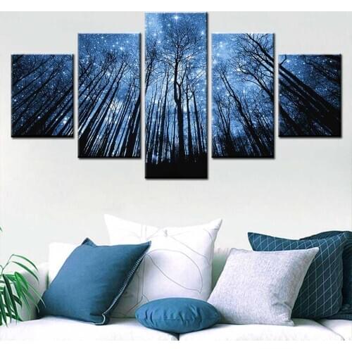 5pcs Abstract Forest Blue Star Pictures Wall Art Home Decor Posters Canvas HD Print Oil Paintings Living Room Decoration 20x30