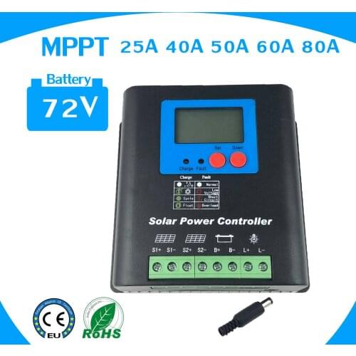 25A 50A 72V MPPT Solar Charge Controller, Home Use 72V Battery Regulator 50A for 3600W PV Solar Panels Modules, LED&LCD Display