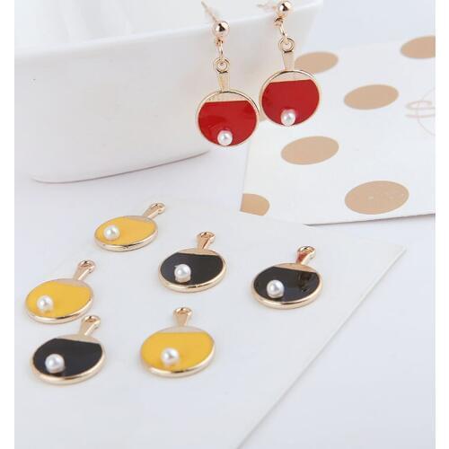 MRHUANG 10pcs/lot Table Tennis ball Sport Enamel Charms Fashion Jewelry Accessories fit Earring DIY Making Charms Gold color