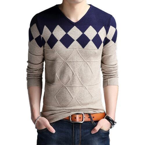 2019 New Mens Sweater Autumn Winter Male Fashion Casual Slim V-neck Wool Pullover Shirt Brand Clothing SA715