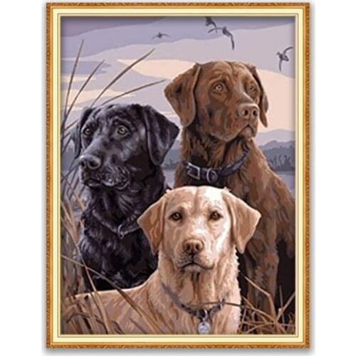 Animal Dog Labrador DIY 11CT Cross Stitch Embroidery Kits Needlework Craft Set Printed Canvas Cotton Thread Home Decoration New