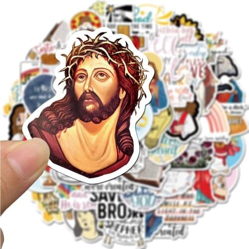 50pcs Funny Jesus Meme Sticker Aesthetic Christian Bullet Journal Stickers for Graffiti Luggage Laptop Helmet DIY Diary Sticky
