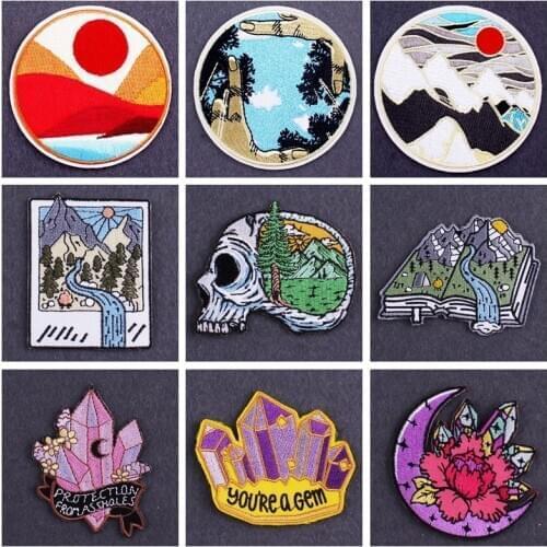 Embroidered Patch Natural Mountain Patch Crystal Iron on Patches On Clothes Patch Badges Adventure Patches For Clothing Stripes