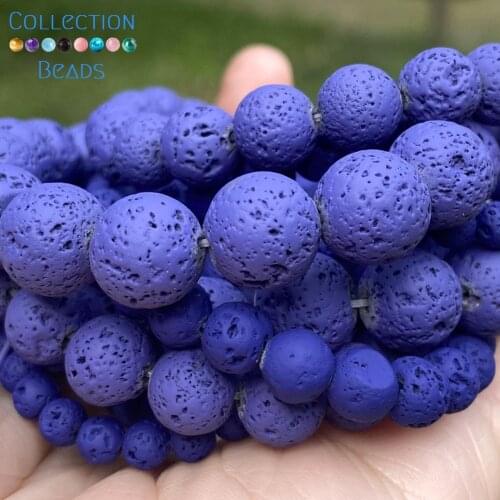 Natural Stone Dark Blue Volcanic Rock Lava Round Spacer Loose Beads For DIY Jewelry Making Necklace Bracelet Accessories 4-10mm