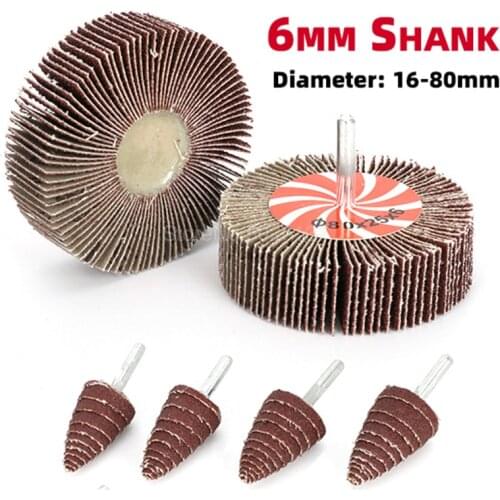 6MM Shank Diameter Sandpaper Wheel Conical Flap Wheels Grinding Head Adhesive Rotary Tool Cone Shape Mounted Point Sanding With