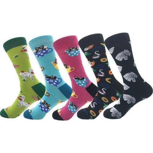 Novelty High Quality Men Happy Socks Cartoon Duck Cat Dog Kawaii Pattern Socks Men Combed Cotton Calcetines Largos Hombre
