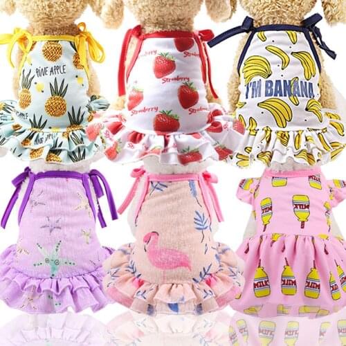 New Cotton Pet Clothes Cute Fruit Pattern Dress T-shirts Lovers Suit Small Medium Cat Dog Clothes Pet Supplies Dog Skirts Poodle