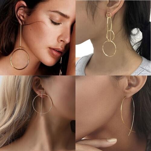 Exaggerated Punk Drop Earrings for Women Big Circle Personality Female Ear Jewelry Gold Color 2021 trend Metal Earrings boucle
