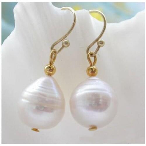 New Classic Favorite Natural Pearl Earring 14mm White Freshwater Pearl 14k Gold Dangle Earrings Fine Jewelry Charming Lady Gift