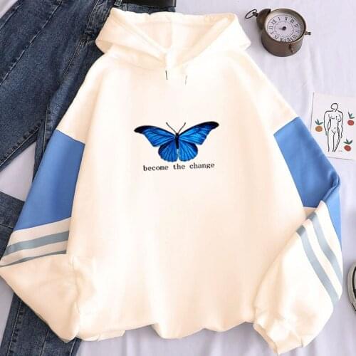 Autumn Patchwork Butterfly Hoodies Women Sweatshirts Harajuku Butterfly Hooded Aesthetic Hoodie Spring Ladies Hoody Streetwear
