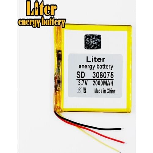 3 line 306075 3.7V 2000mAh Rechargeable Li-Polymer Li-ion Battery For GPS Tablet PC PocketBook 306075PL 4G-15 / 4K-19 E-book