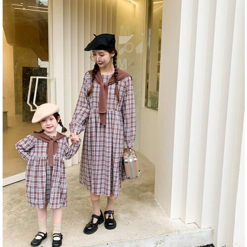 Mother And Daughter Matching Dress Childrens Clothing Girls Plaid Cotton Linen Dresses Mommy And Me Clothes Family Same Outfit