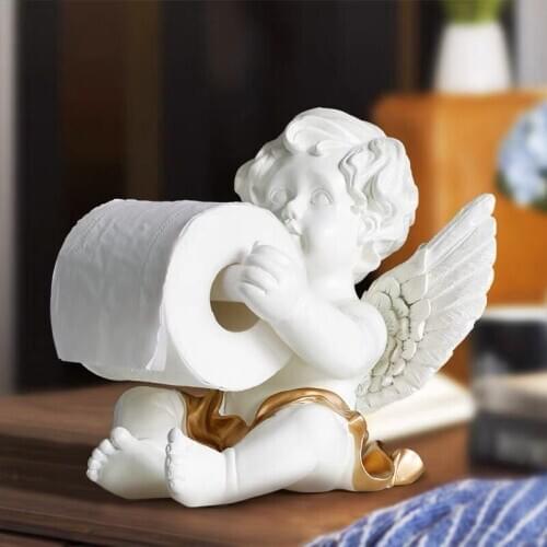 Resin Angel Tissue Box Holder Roll Paper Cute Tissue Box Sculpture For Dinning Table Kitchen Office Desk Modern Art Home Decor
