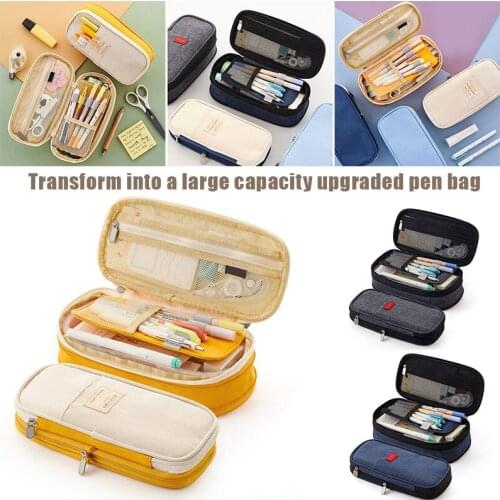 Macaroon Color Canvas Pencil Case Zipper Closure Stationery Pencil Cases Bag Pencil Pouch Printed Pen Case School Office