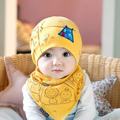 1-3 years boys girls spring baby hats 4 colors infant caps kids knitted cap Travel cap + deltoidal scarf two sets H-004