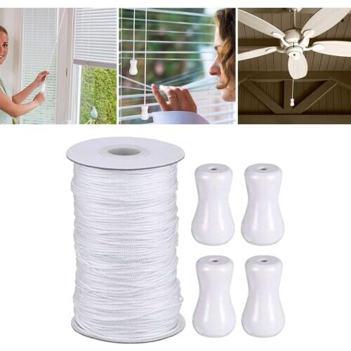 Blinds Cord String Window Wood Tassels/ knobs, 1.8 mm White Braided Lift Shade Cord 55 Yards with 4 Pieces White Wood Pendant