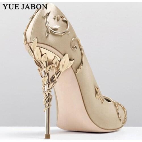 Sexy Mental Heels Wedding Shoes Women Leaves Heel Design Pointe Shoes Women Fashion Luxury Women Shoes 10cm high heel shoes
