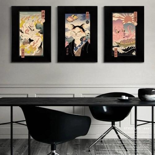 Ukiyo Ramen Sushi Cat Classic Japanese Anime Painting Art Home Decor Room Living Sofa Wall Decor Picture Quality Canvas Poster