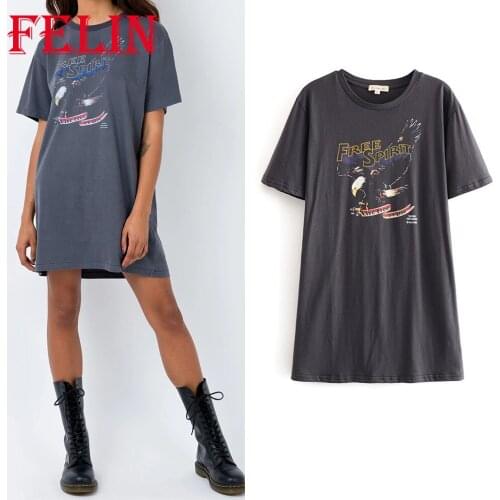 FELIN Za Streetwear Oversized Tshirts Grils 2021 Eagle Print Cotton Short Sleeve Summer Long T-Shirts Chic Stylish Tops Mujer
