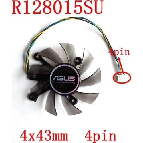 Free Shipping R128015SU 75mm 4pin 4 x 43mm for ASUS EAH5830/6850/8600/9800 GTS 260/450/460 HD7850 graphics card cooling fan