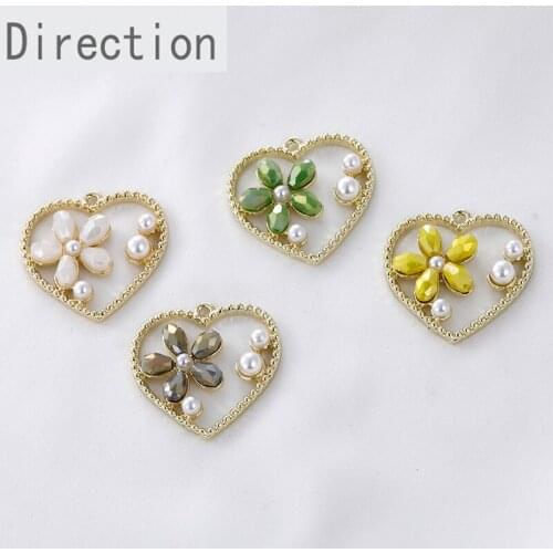 Spring Crystal Flower Pearl Heart Alloy Hollow Pendant diy Handmade Earrings Earrings Earrings Accessories Materials