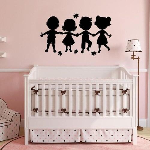 Wall Vinyl Decal Home Decor Art Sticker Cute Little Kids Silhouettes Holding Hands Nursery Bedroom Play Room Home Design S559