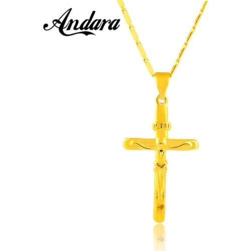 High Quality 24K Gold Color Cross Pendant & Necklace For Men/Women Gold Chain Religious Christian Jewelry Free Shipping