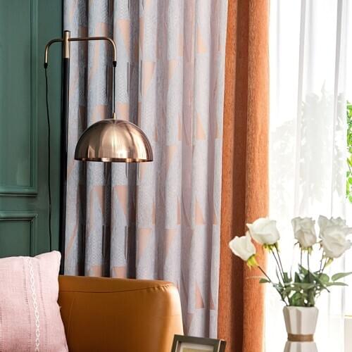 Custom curtain Nordic livingroom Simplicity Chenille Jacquard Splicing shading bedroom thick blackout curtain drape M889