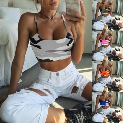 New Fashion Womens T-shirt Camouflage Sleeveless Round Neck Camisole Tight Vest Cut Crop Top Female Punk Women Tops For Girls