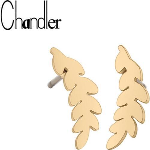 Chandler New Vintage Gold Plate Leaf Stud Earrings For Women Fashion Bohemian Small Ear Leaves Stud Earring Steel Brincos Bijoux