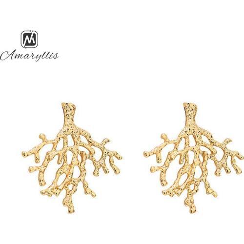 Amaiyllis Vintage Hollow Leaf Stud Earrings For Women Ethnic Geometric Post Earrings National Element Branch Earrings Brincos