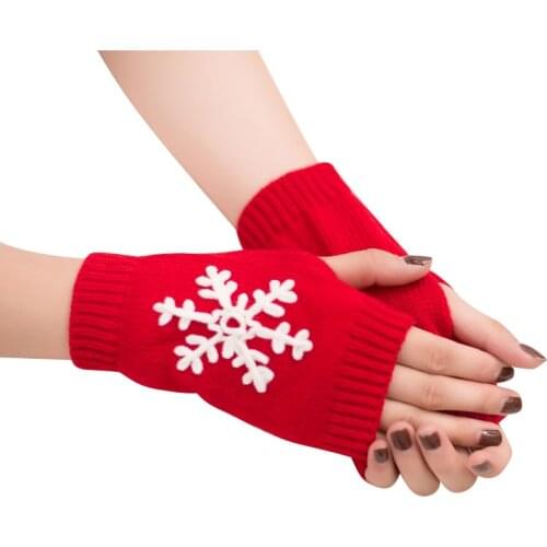 Winter women Elastic short fingerless warm Knitted gloves fashion Snowflake half-finger wrist Mittens Christmas Accessories Gift