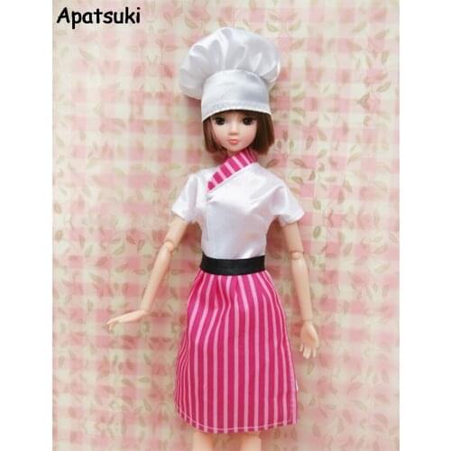 1SET Handmade Dolls Cosply Costume Chef Clothes For Barbie Doll & Hat For 1/6 BJD Dolls Kids Toy Doll Accessories