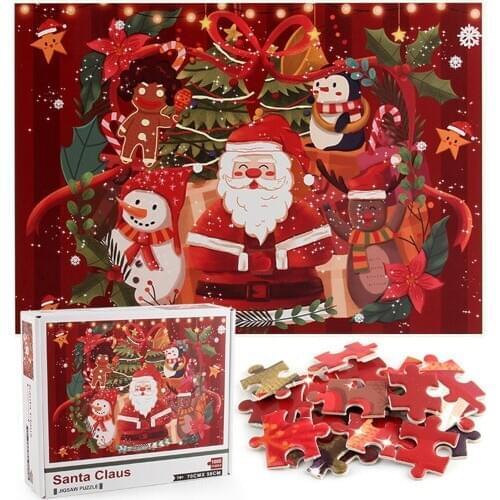 1000 Piece Christmas Jigsaw Puzzles, Cute Santa Claus Puppies Cardboard Puzzles Brain Challenge Toys for Kids Adults