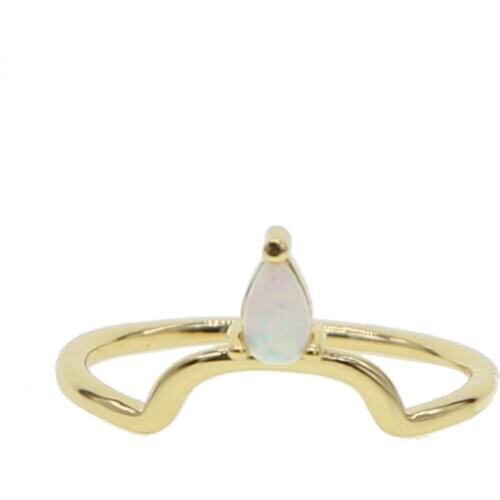 2021 New design fashion white tear drop opal tiny Rhinestone finger ring for Women delicate gold color Zircon ring party Jewelry